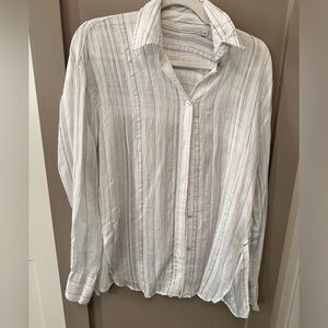 Vince White Striped Casual Button Down Shirt